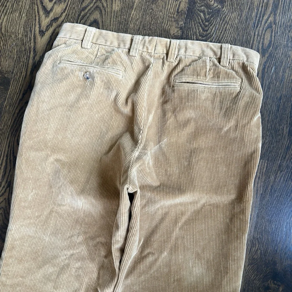 Vtg Orvis Leather Trim Corduroy Pants Mens 38x29 Tan Wide Wale Straight Trousers